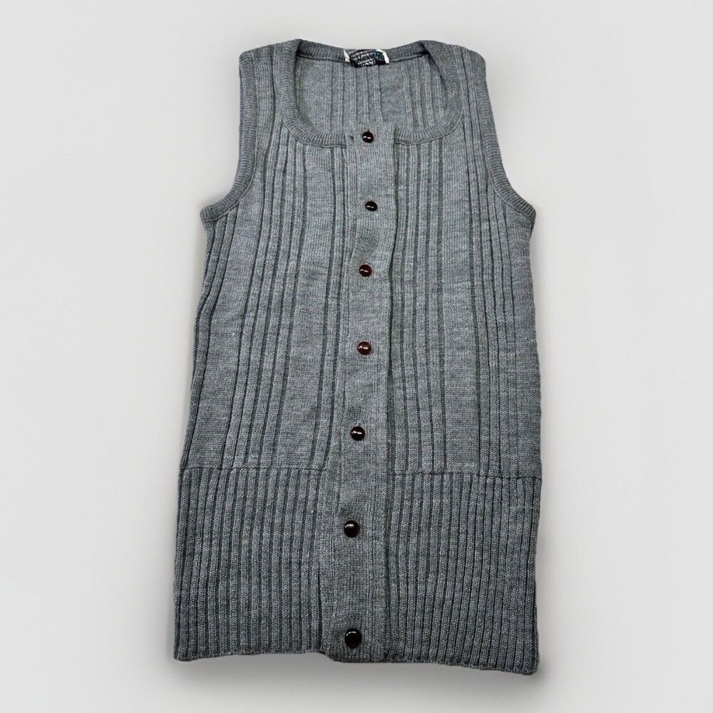 Vintage Scandi Gray Knit Button Front Vest Sz S/M Dark Academia Lagenlook